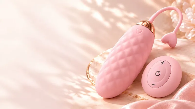 Sakura Pink vibrating egg with its wireless remote on a sunlit tray — line-of-sight control up to 10 m