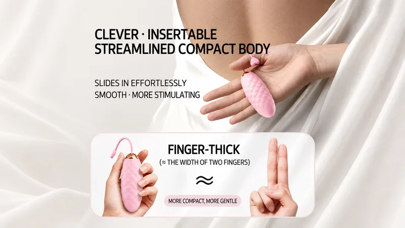 Compact streamlined body — size comparison against a finger